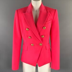 BALMAIN Size M Pink Neon Wool Double Breasted Coat